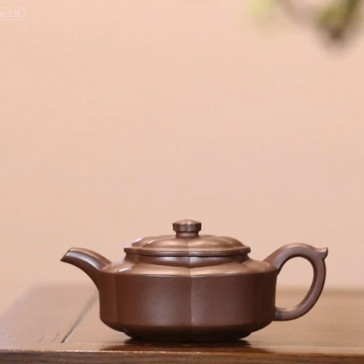 "Hai Tang" (Begonia Blossom) Yixing Teapot – 210cc, Semi-Handmade with Huanglongshan Original Zi Ni Clay, by Artisan Wang Yajun