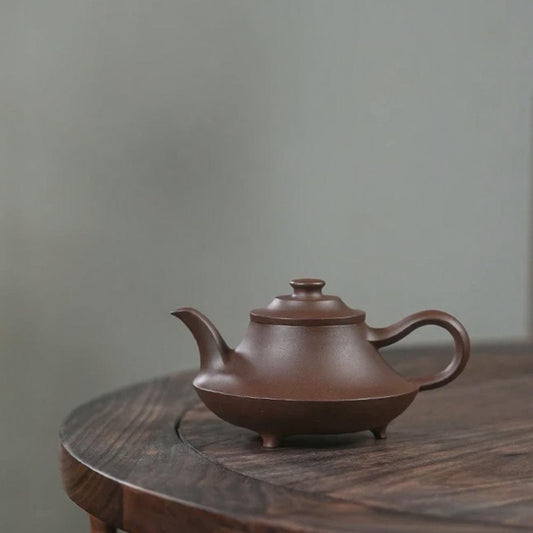 "San Zu Yun Lu" (Three-Legged Cloud Stove) Yixing Teapot – 140cc, Semi-Handmade with Huanglongshan Original Zi Ni Clay, by Artisan Wang Yi