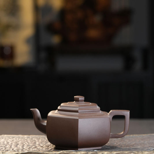 "Liu Fang Xue Hua" (Hexagonal Snow Blossom) Yixing Teapot – 280cc, Fully Handmade with Huanglongshan Zini by Jiang Xiaoqiang