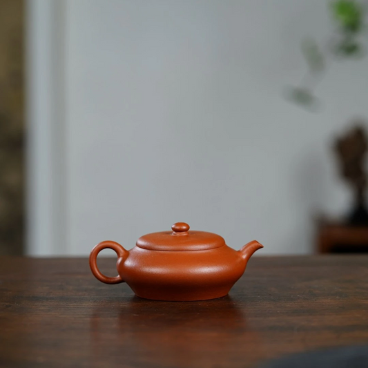 "Shi Yuan" (Persimmon Round) Yixing Teapot – 120cc, Semi-Handmade Small Coal Kiln Zhuni by Zhang Jianqiang