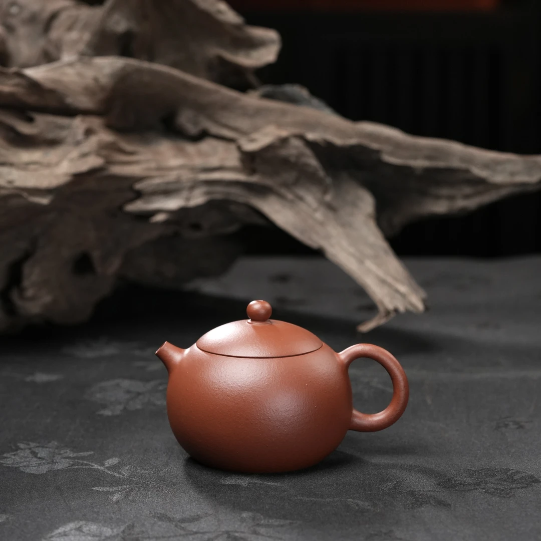 "Xi Shi" Yixing Teapot – Under 200cc Semi-Handmade Zhu Ni (Red Clay), Plain Finish, by Folk Artist Lu Meiping