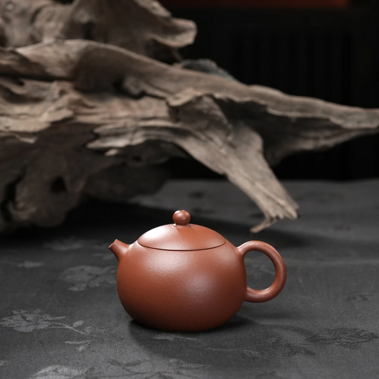 "Xi Shi" Yixing Teapot – Under 200cc Semi-Handmade Zhu Ni (Red Clay), Plain Finish, by Folk Artist Lu Meiping