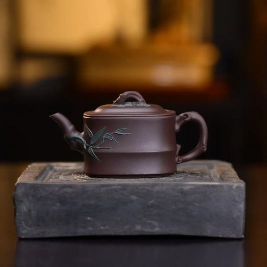 "Si Fang Zhu Duan" (Square Bamboo Segment) Yixing Teapot – 130cc, Semi-Handmade with Huanglongshan Original Zi Ni Clay, by Artisan Yuan Qun