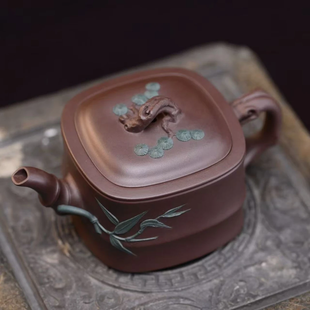 "Si Fang Zhu Duan" (Square Bamboo Segment) Yixing Teapot – 130cc, Semi-Handmade with Huanglongshan Original Zi Ni Clay, by Artisan Yuan Qun