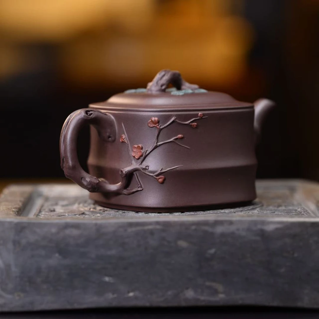 "Si Fang Zhu Duan" (Square Bamboo Segment) Yixing Teapot – 130cc, Semi-Handmade with Huanglongshan Original Zi Ni Clay, by Artisan Yuan Qun