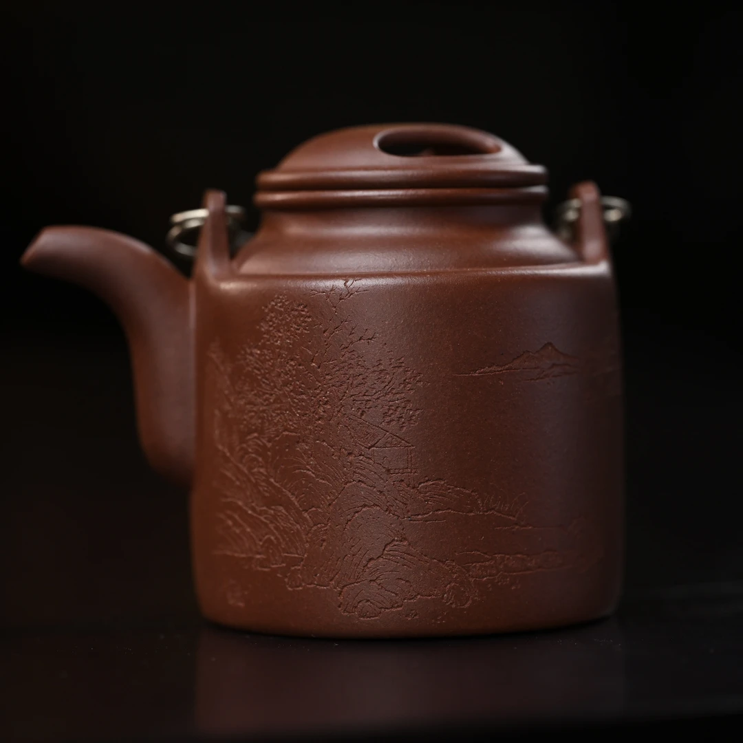 "Yang Tong Hu" (Barrel Teapot) Yixing Teapot – 200cc, Semi-Handmade with Huanglongshan Qing Shui Ni by Zhou Qibing