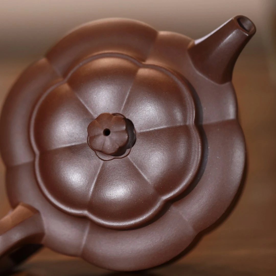 "Hai Tang" (Begonia Blossom) Yixing Teapot – 210cc, Semi-Handmade with Huanglongshan Original Zi Ni Clay, by Artisan Wang Yajun