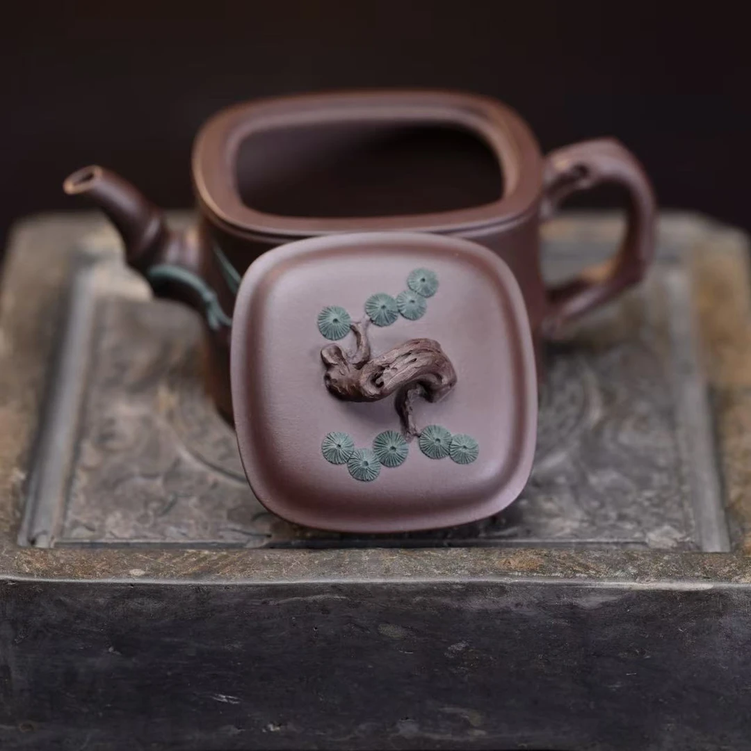 "Si Fang Zhu Duan" (Square Bamboo Segment) Yixing Teapot – 130cc, Semi-Handmade with Huanglongshan Original Zi Ni Clay, by Artisan Yuan Qun